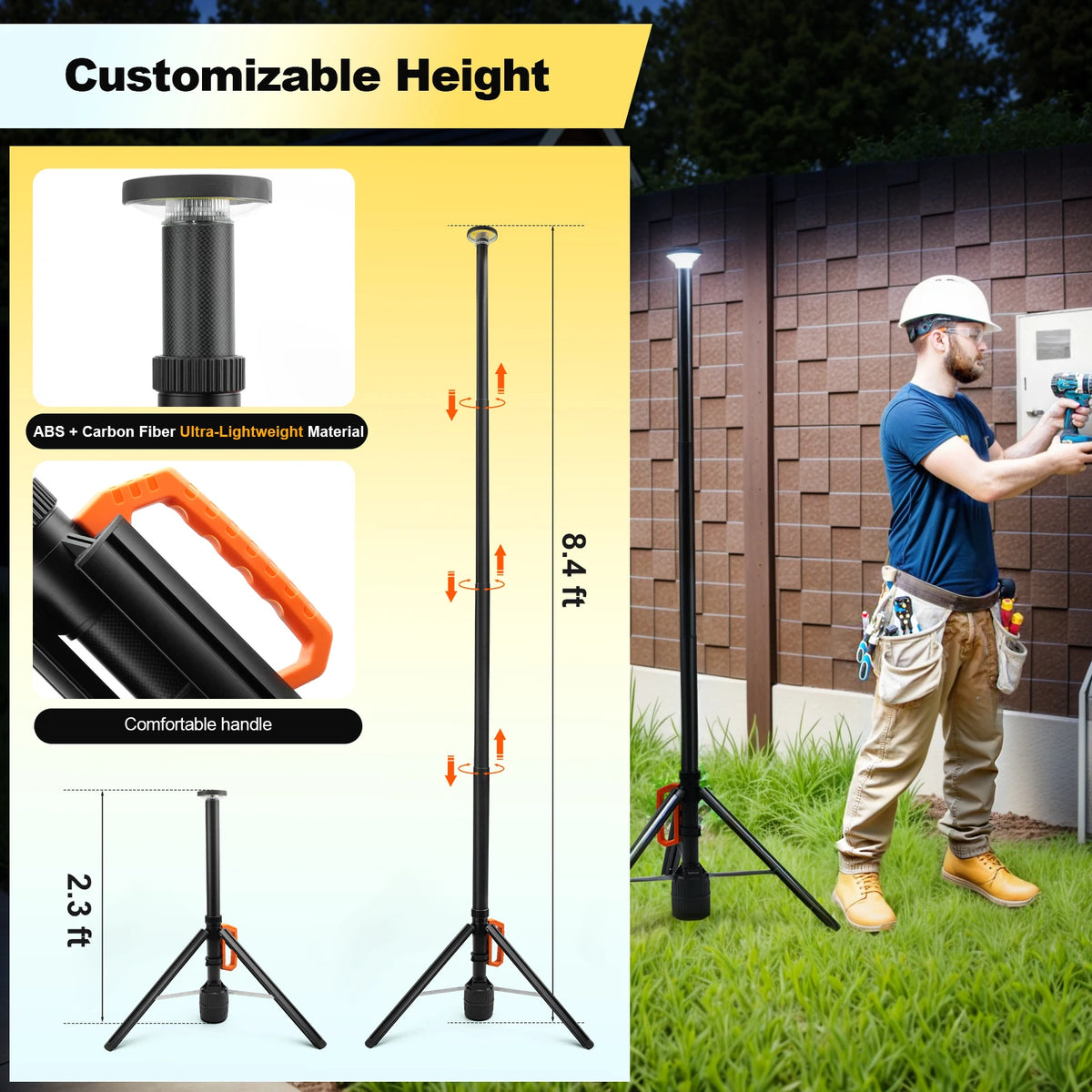 Rechargeable Telescopic 360 Degree LED Work Light With Remote Control