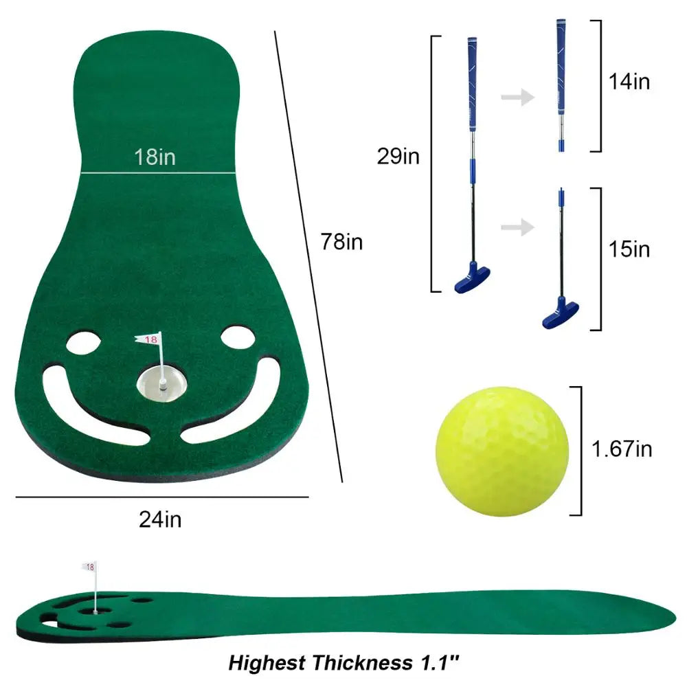 Crestgolf Putting Green Mat With Putter And 3 Balls Set