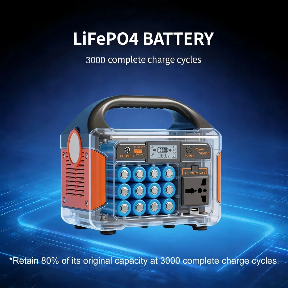 GaiaRay Portable LiFePO4 Power Station With Solar Charging for Camping