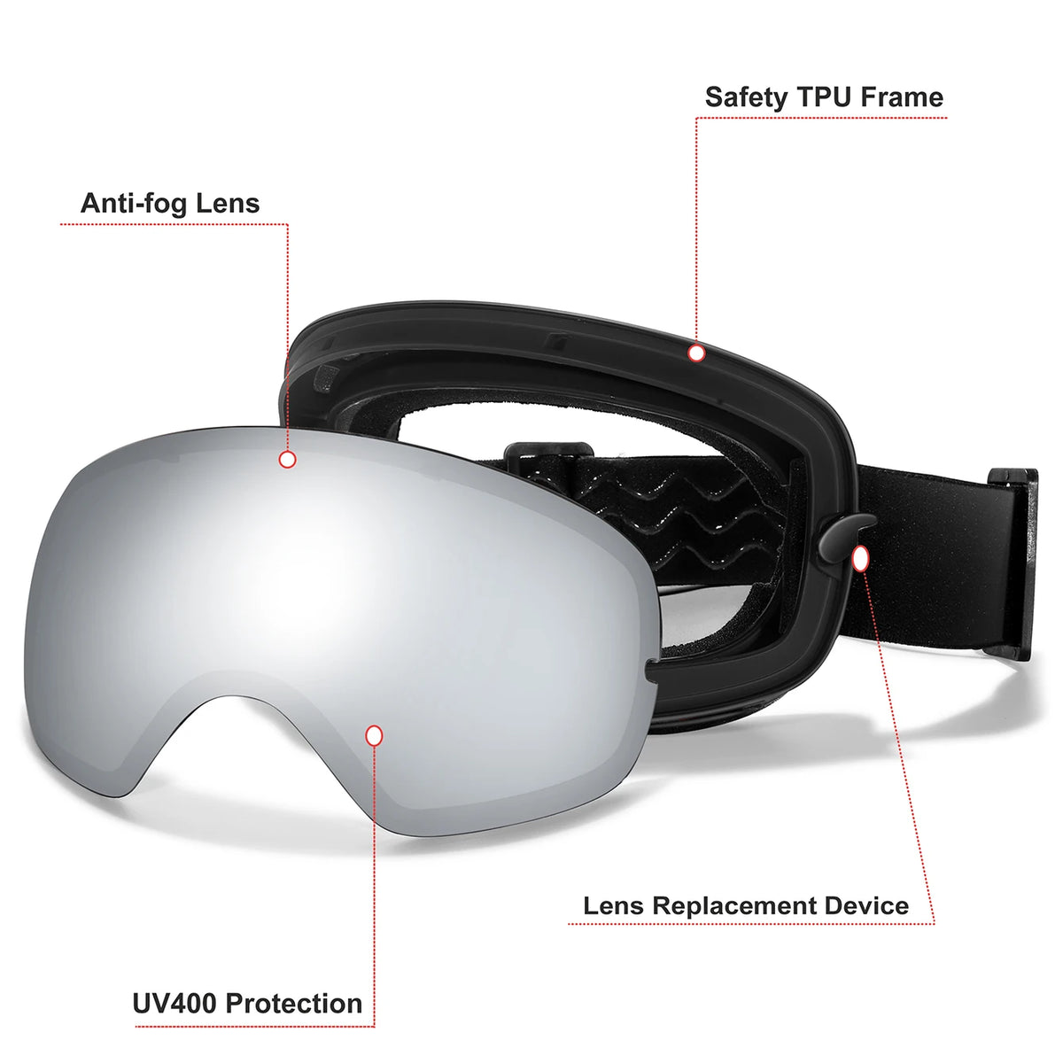 Winter Ski Goggles With Optical Insert And UV400 AntiFog Protection