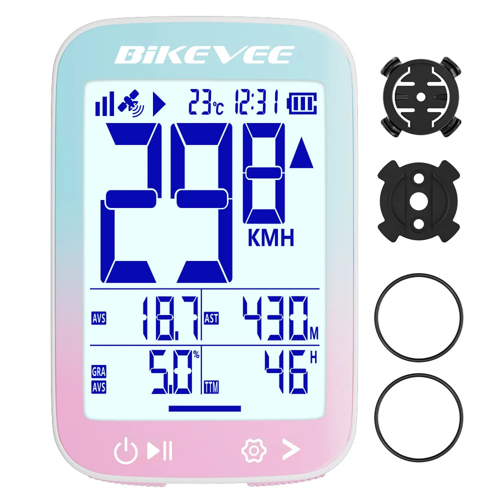 Bikevee Wireless GPS Bike Computer With Rechargeable LCD Display