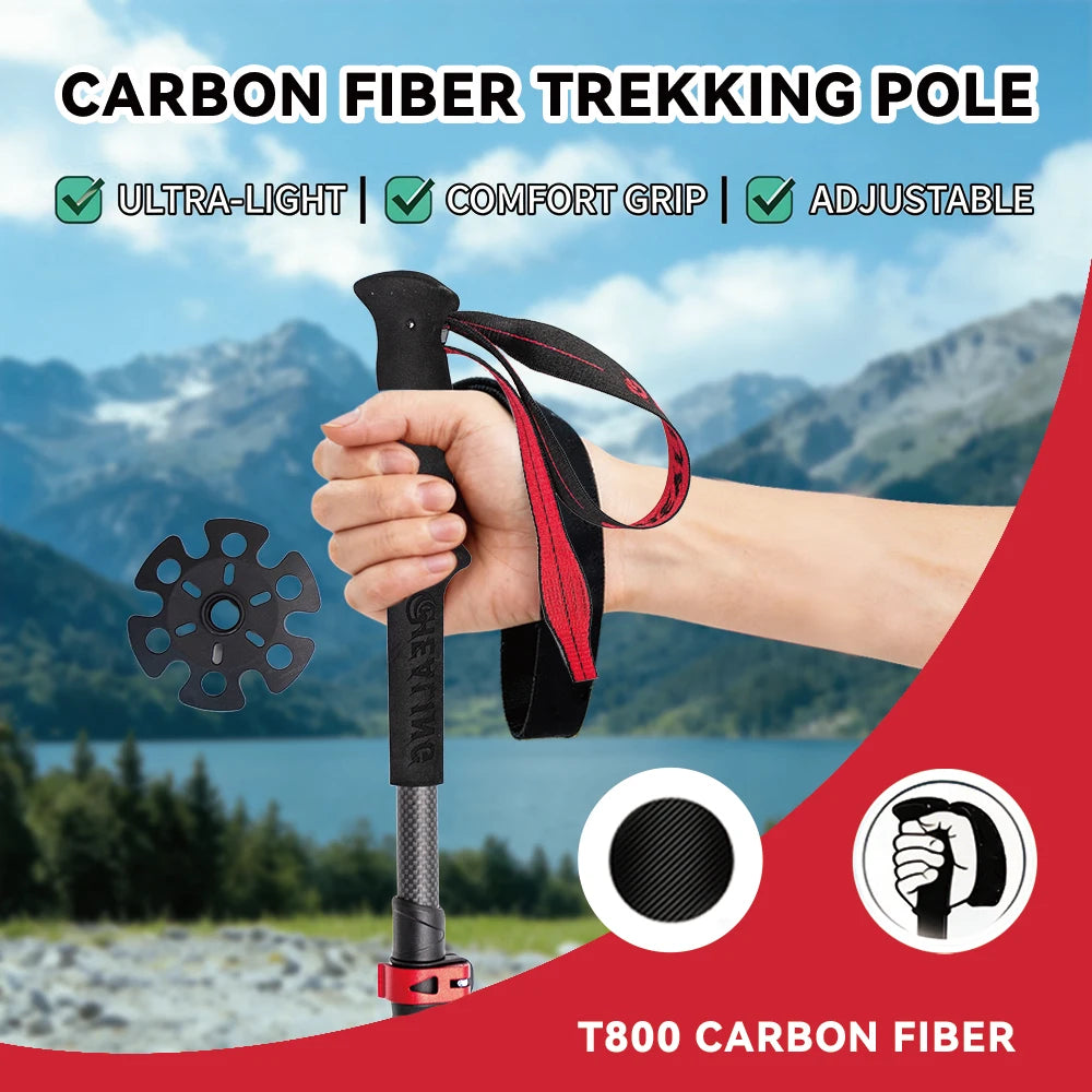 OKHEALING Ultralight Carbon Fiber Folding Trekking Poles For Hiking