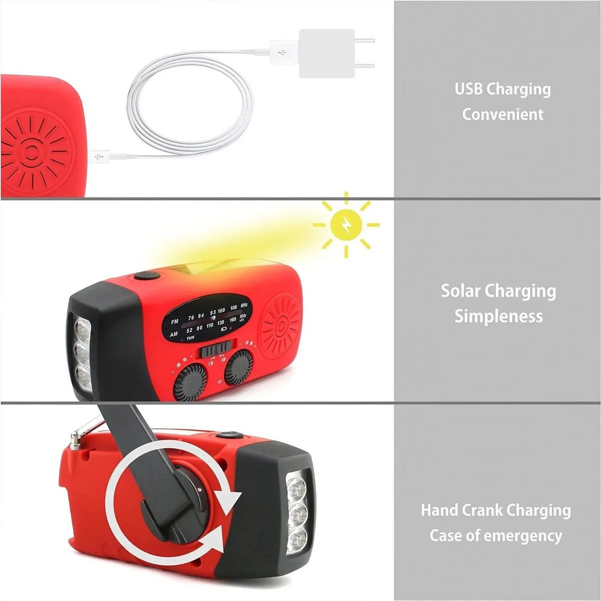 Portable Hand Crank Emergency Radio Solar Power Bank LED Flashlight