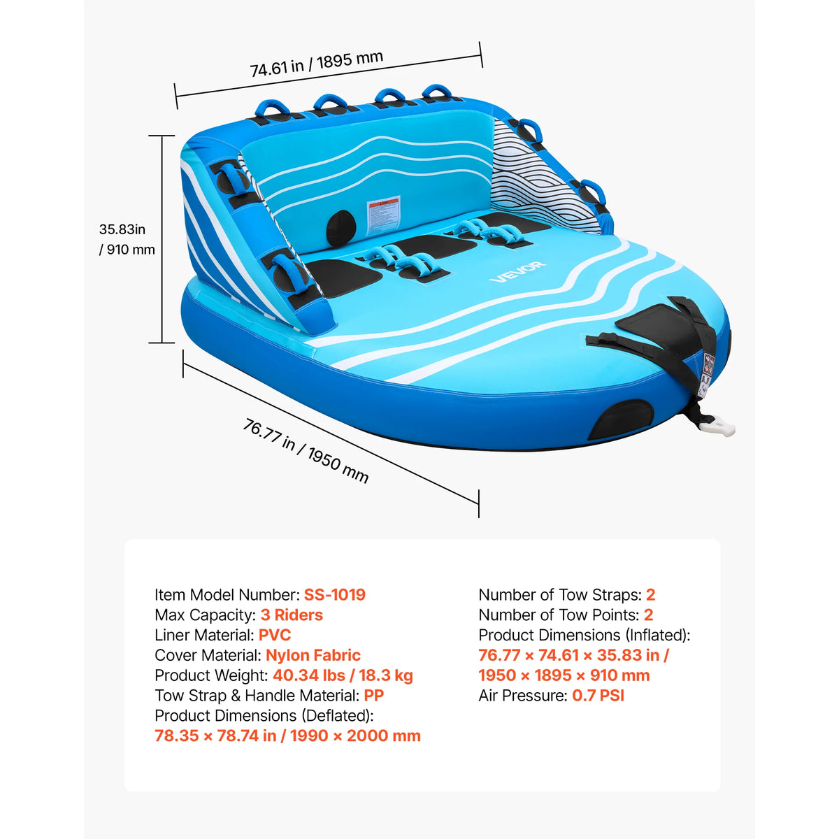 SucceBuy Full Nylon Towable Boating Tubes With Dual Tow Points