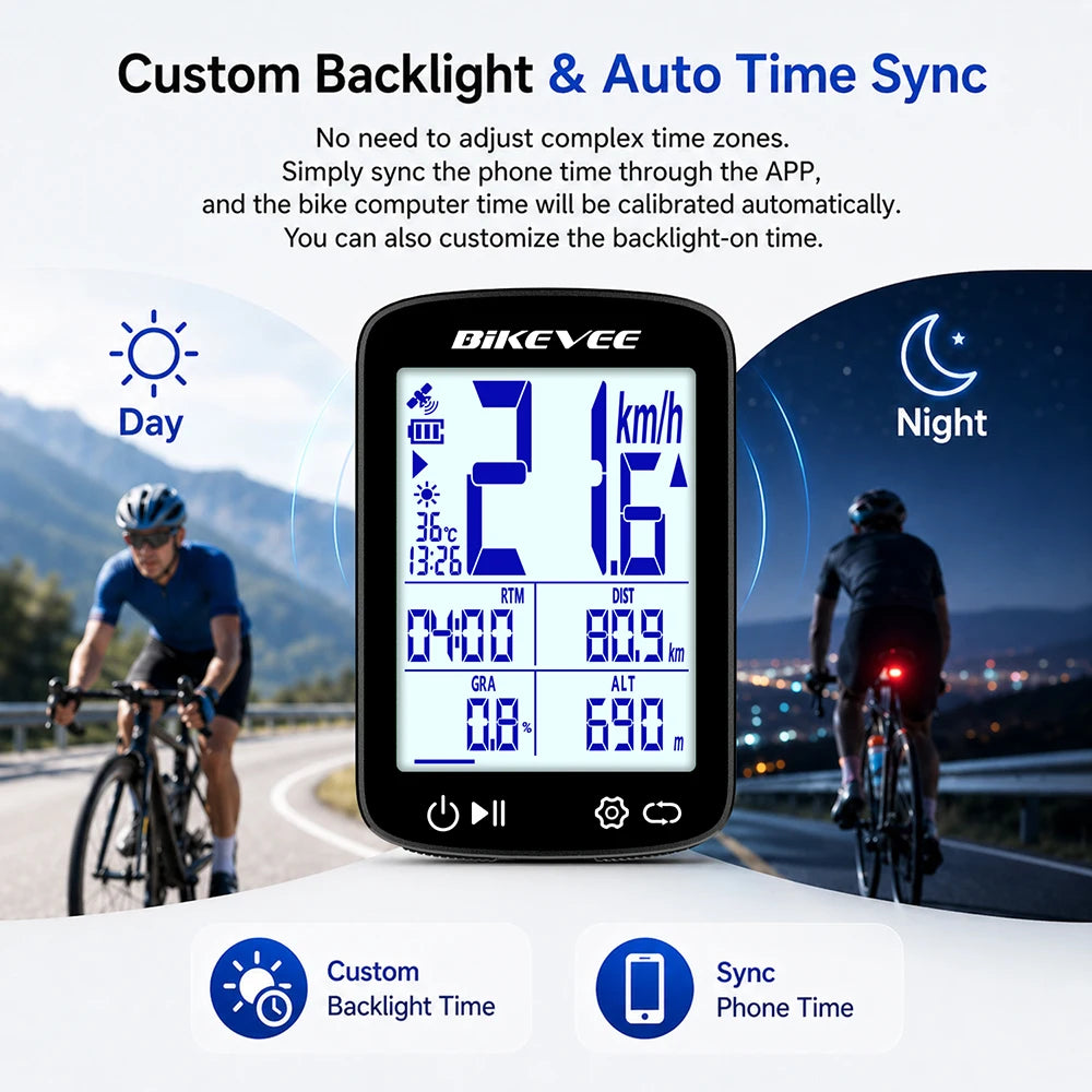 Bikevee Wireless GPS Bicycle Computer With Speedometer Odometer And Bluetooth