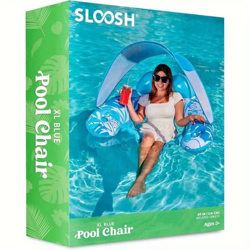 Inflatable Pool Lounge Chair With Canopy And Two Cup Holders