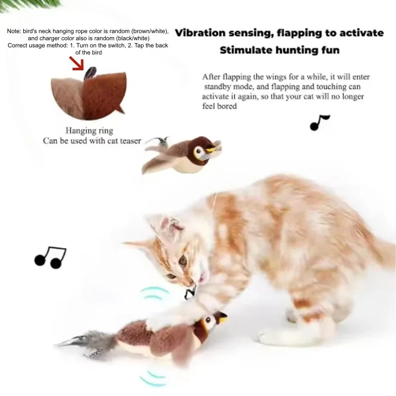 Interactive Touch Activated Chirping Plush Bird Cat And Dog Toy