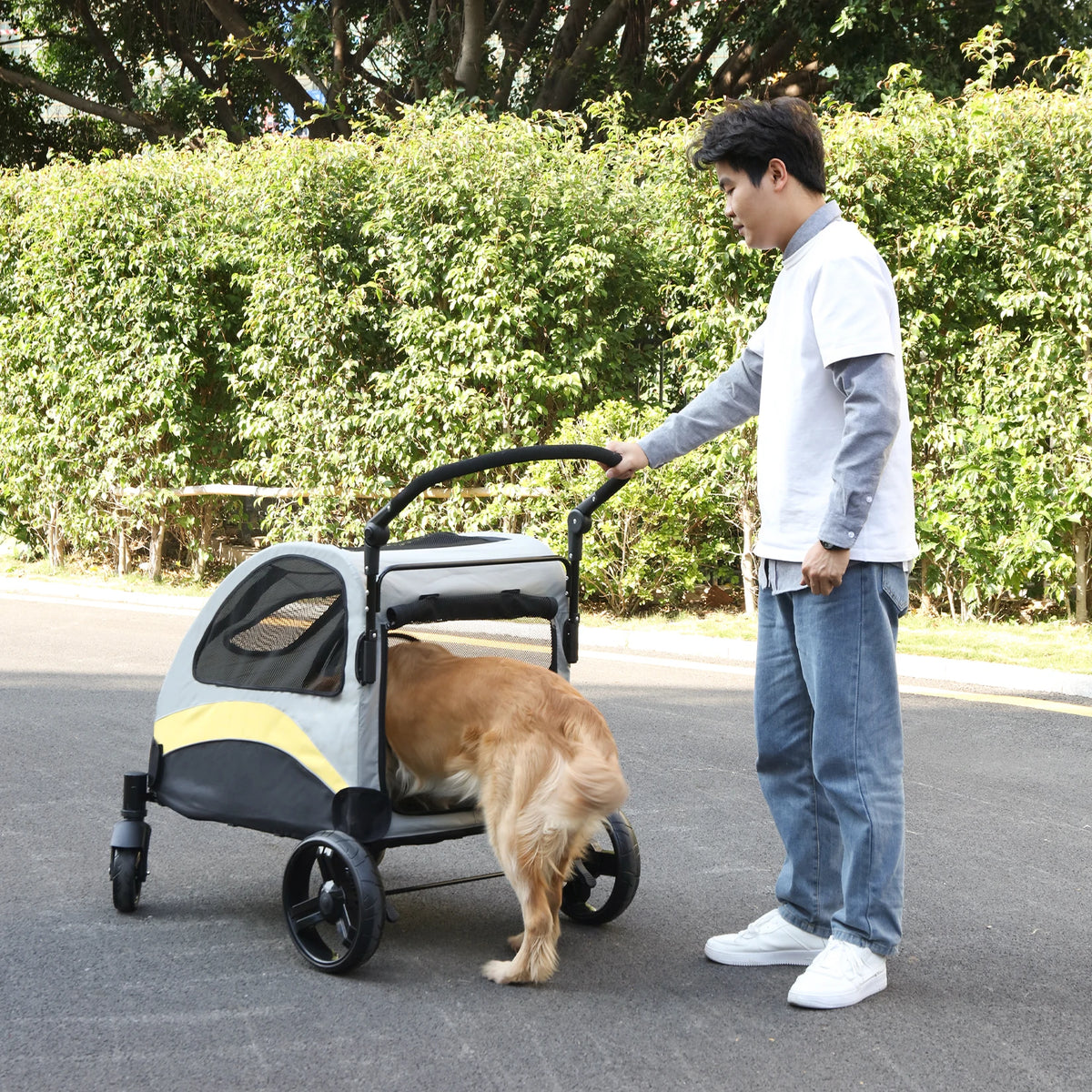 Foldable Portable Dog Stroller With 4 Wheels Breathable Pet Carrier