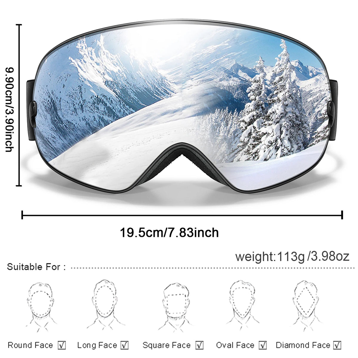 Winter Ski Goggles With Optical Insert And UV400 AntiFog Protection