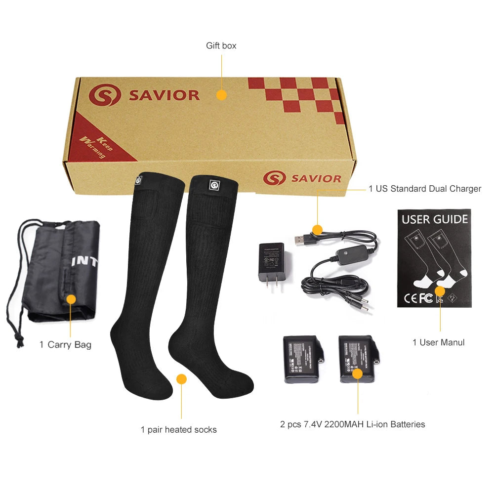Savior Rechargeable Heated Thermal Socks for Outdoor Winter Activities