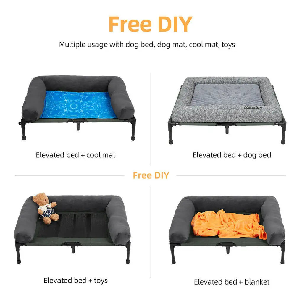 BINGOPAW Elevated Pet Lounger Bed With Detachable Plush Bolster And Cooling Design