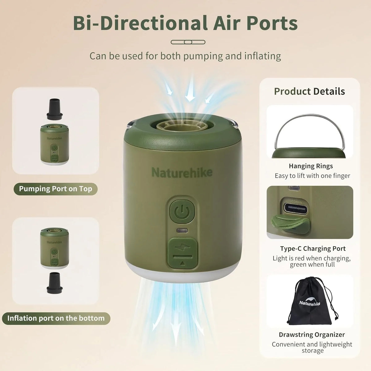 Naturehike Portable Electric Air Pump for Camping and Travel