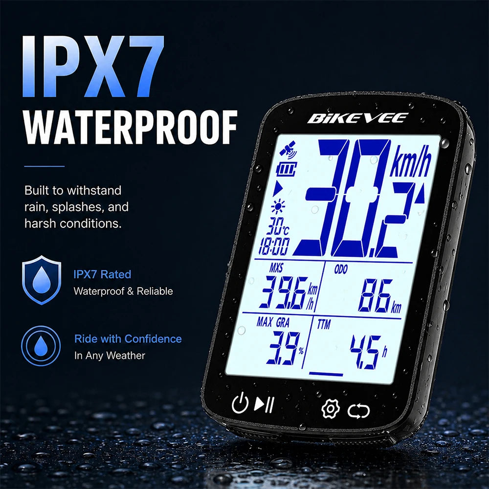 Bikevee Wireless GPS Bicycle Computer With Speedometer Odometer And Bluetooth