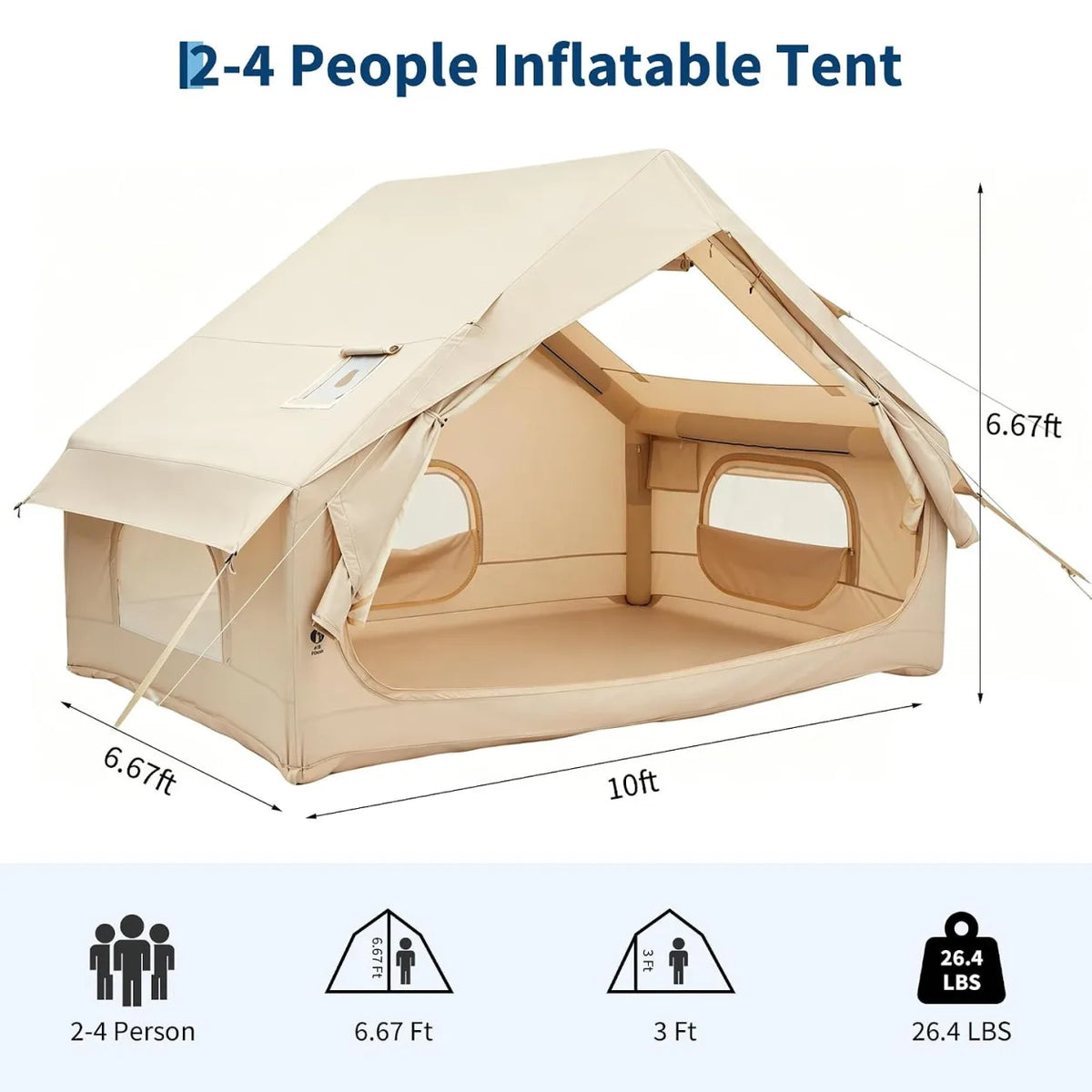 Inflatable Family Camping Tent Waterproof Four Season Quick Setup