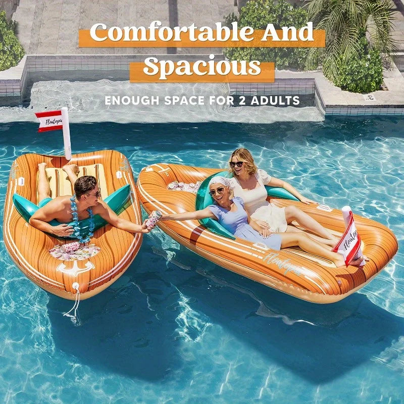 JOYFY Giant Inflatable Boat Pool Float With Cooler For Parties