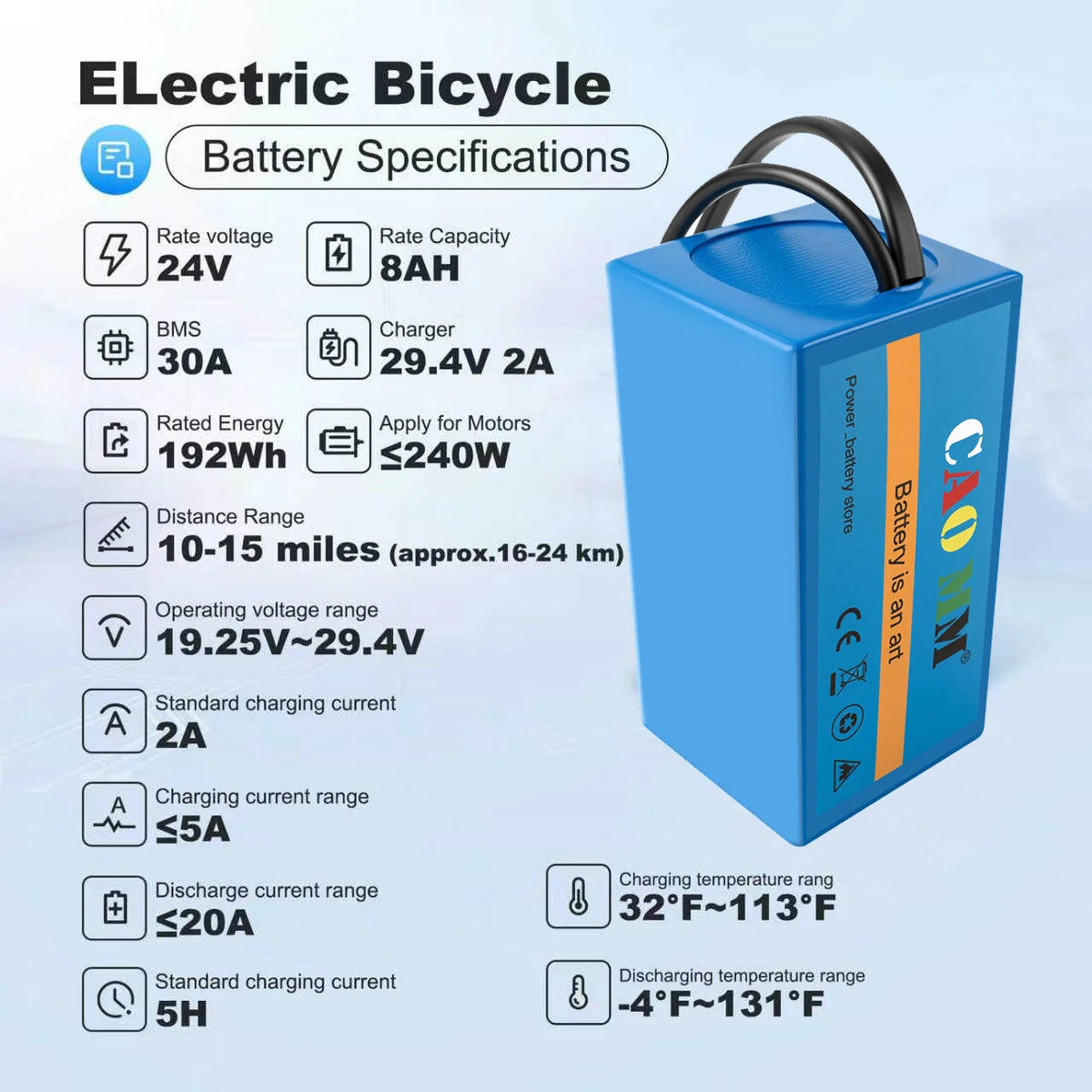 Cao Mm Ebike Battery 10Ah 20Ah Rechargeable Lithium Ion