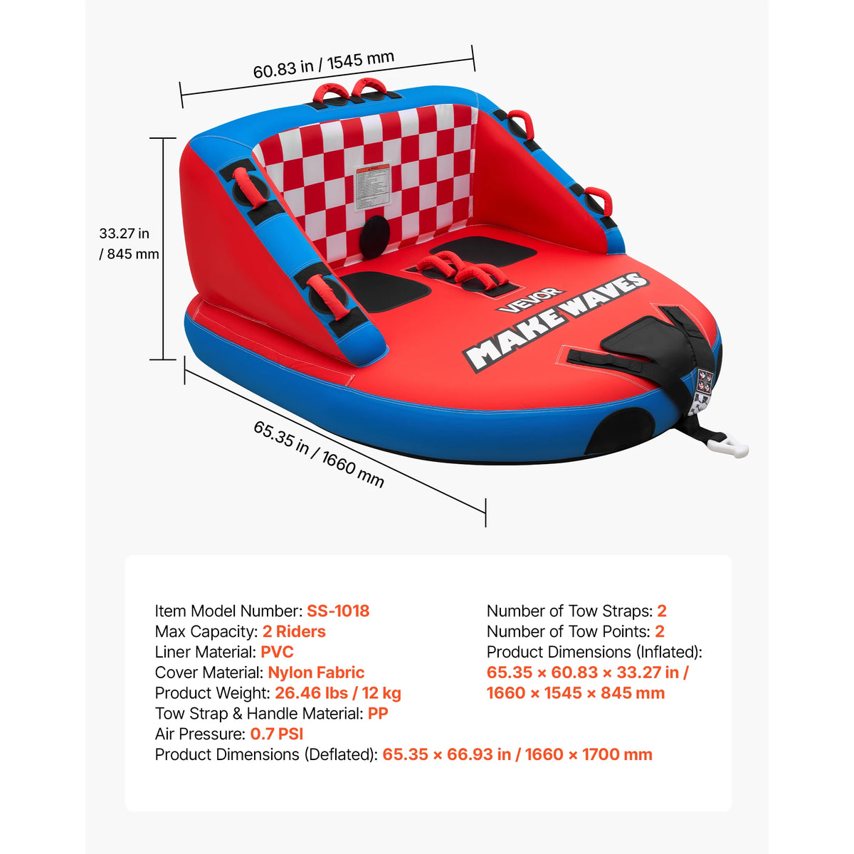 SucceBuy Full Nylon Towable Boating Tubes With Dual Tow Points