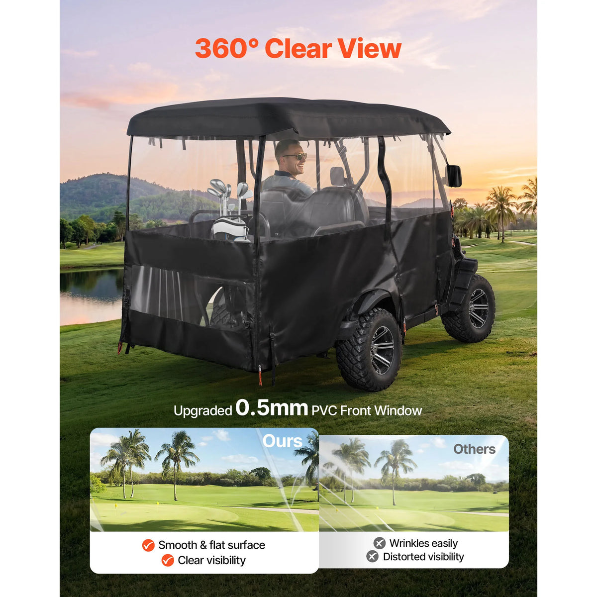 SucceBuy Waterproof Golf Cart Cover Full Enclosure Secure Fit Design