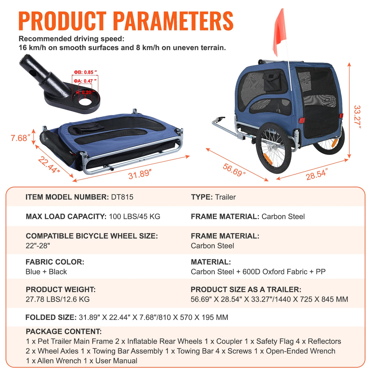 Foldable Pet Bicycle Trailer And Portable Dog Cart Carrier