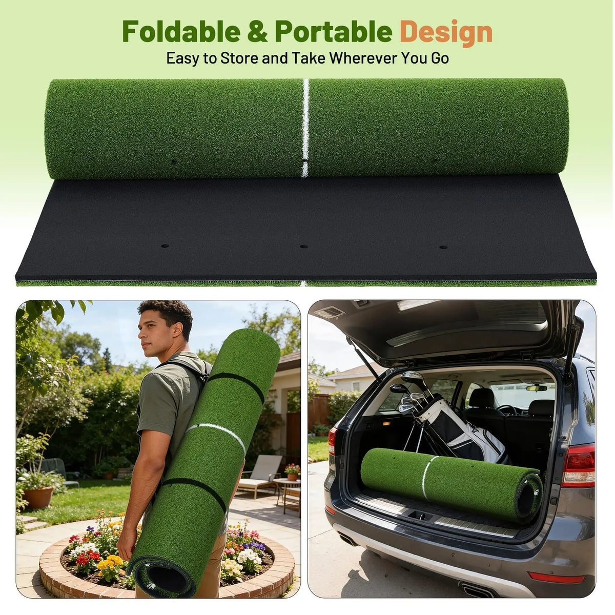 HiMISS Dual Turf Golf Practice Mat With Clear Alignment Lines