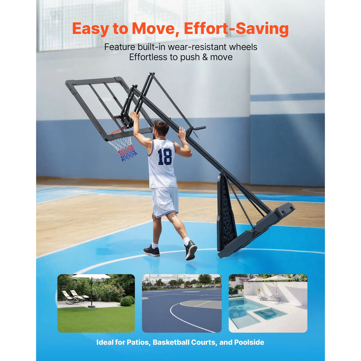 Portable Height Adjustable Basketball Hoop With PC Backboard