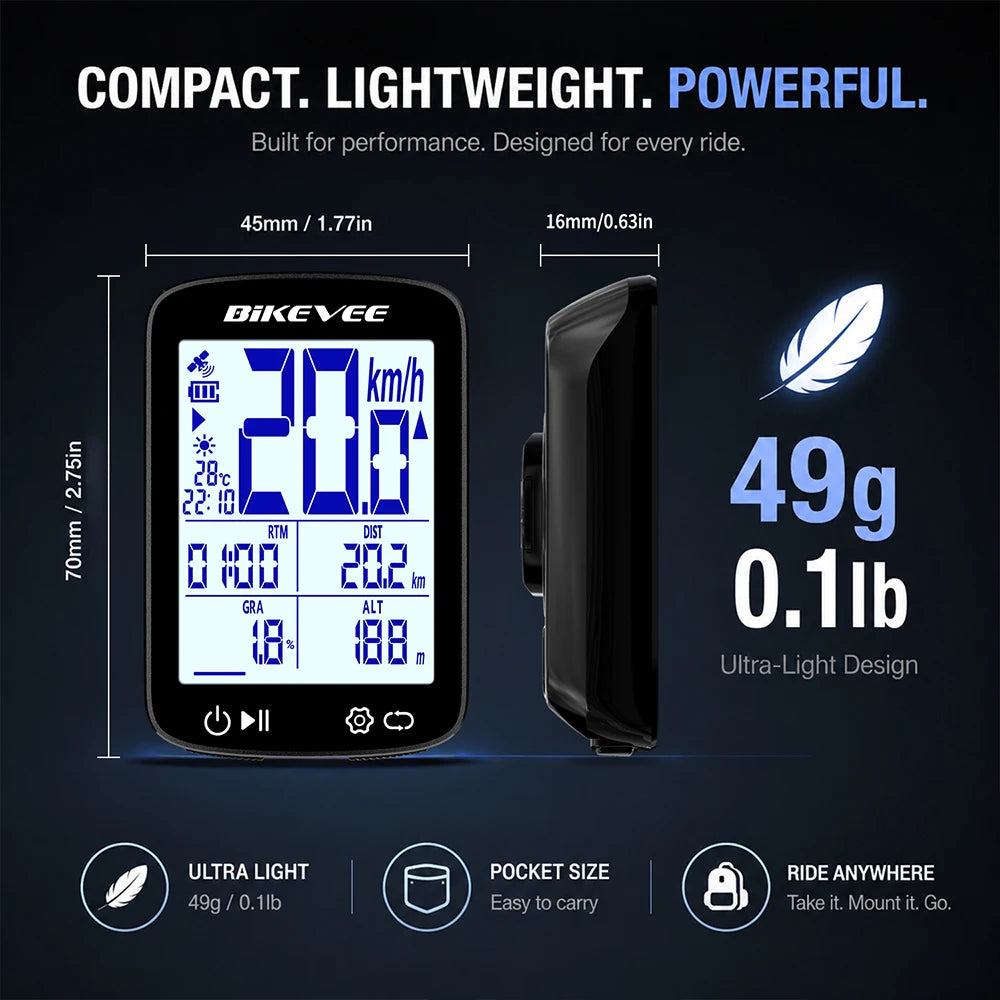 Bikevee Wireless GPS Bicycle Computer With Speedometer Odometer And Bluetooth