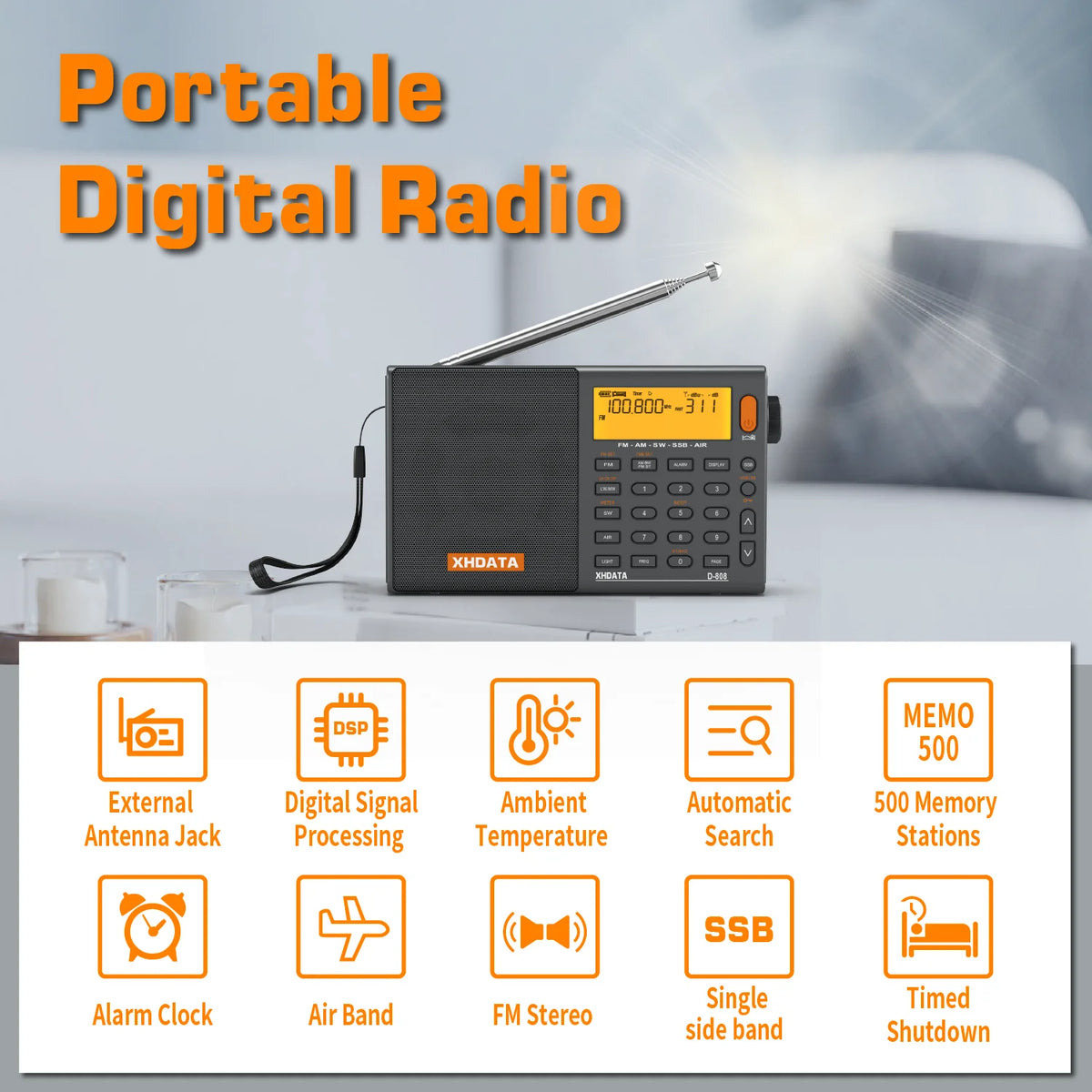 XHDATA D-808 Portable AM FM SW Radio With SSB RDS Receiver