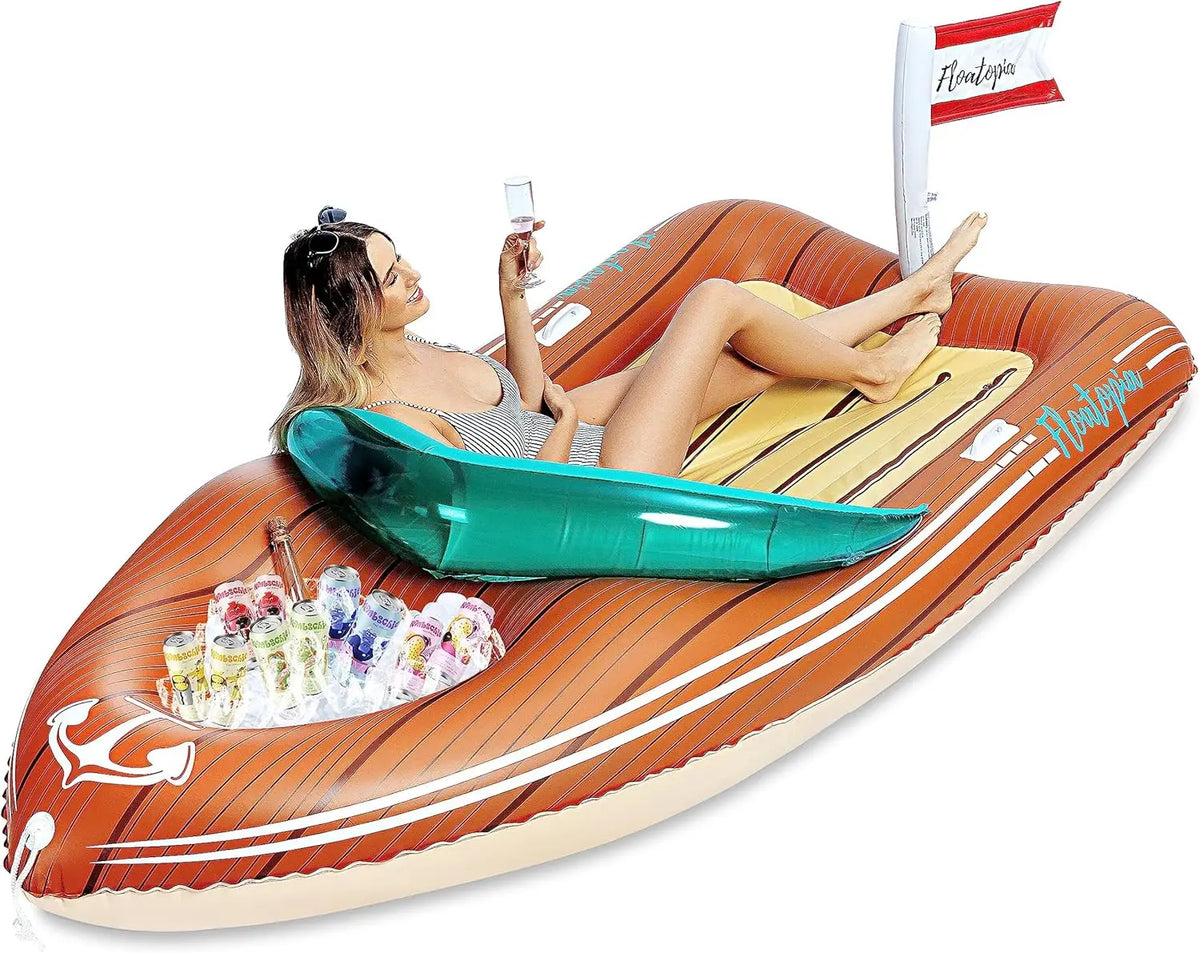 JOYFY Giant Inflatable Boat Pool Float With Cooler For Parties