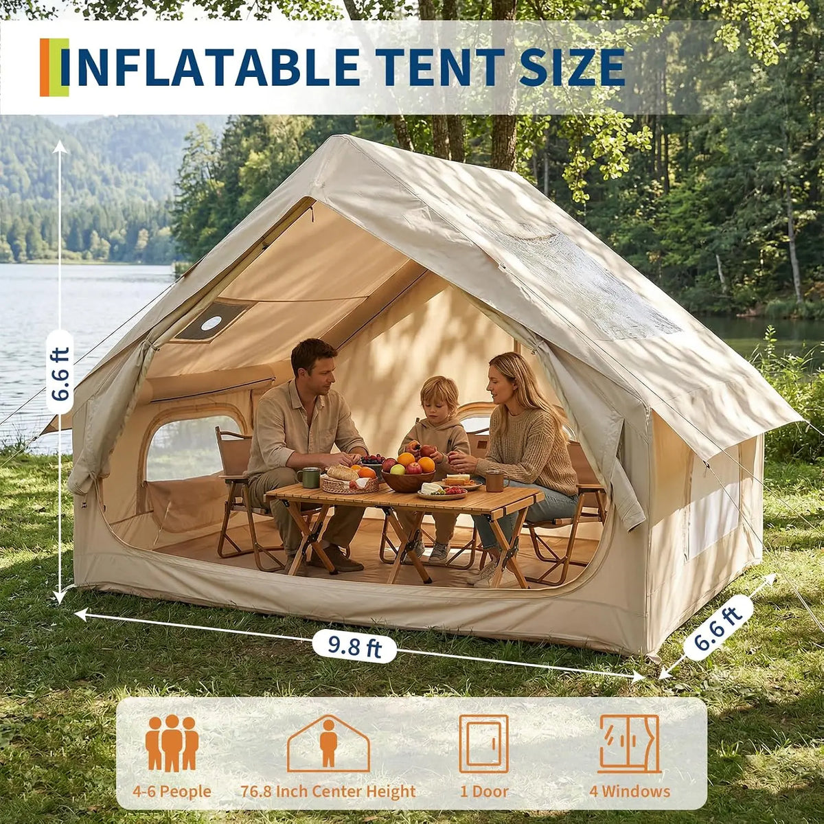 Inflatable Family Camping Tent Waterproof Four Season Quick Setup