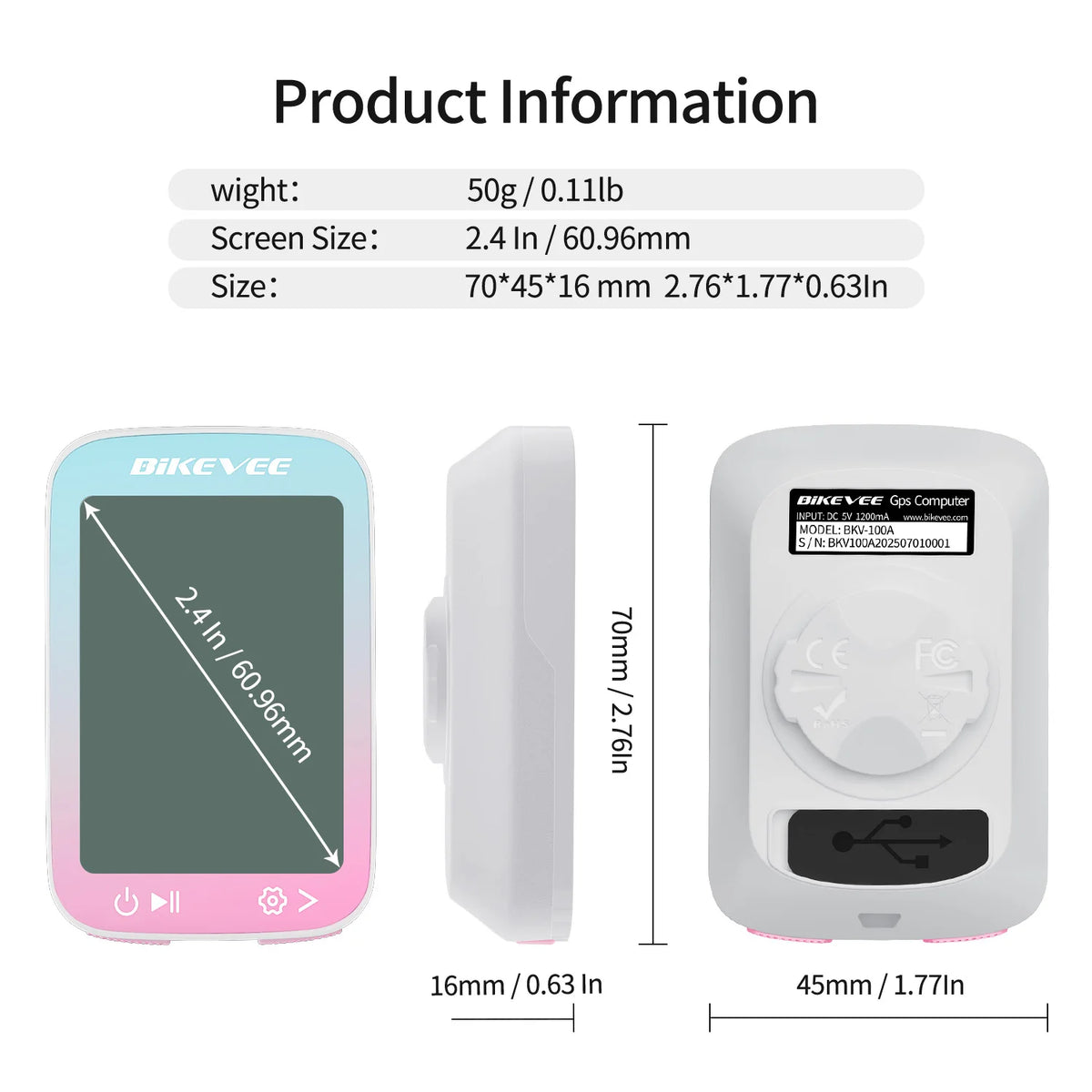 Bikevee Wireless GPS Bike Computer With Rechargeable LCD Display