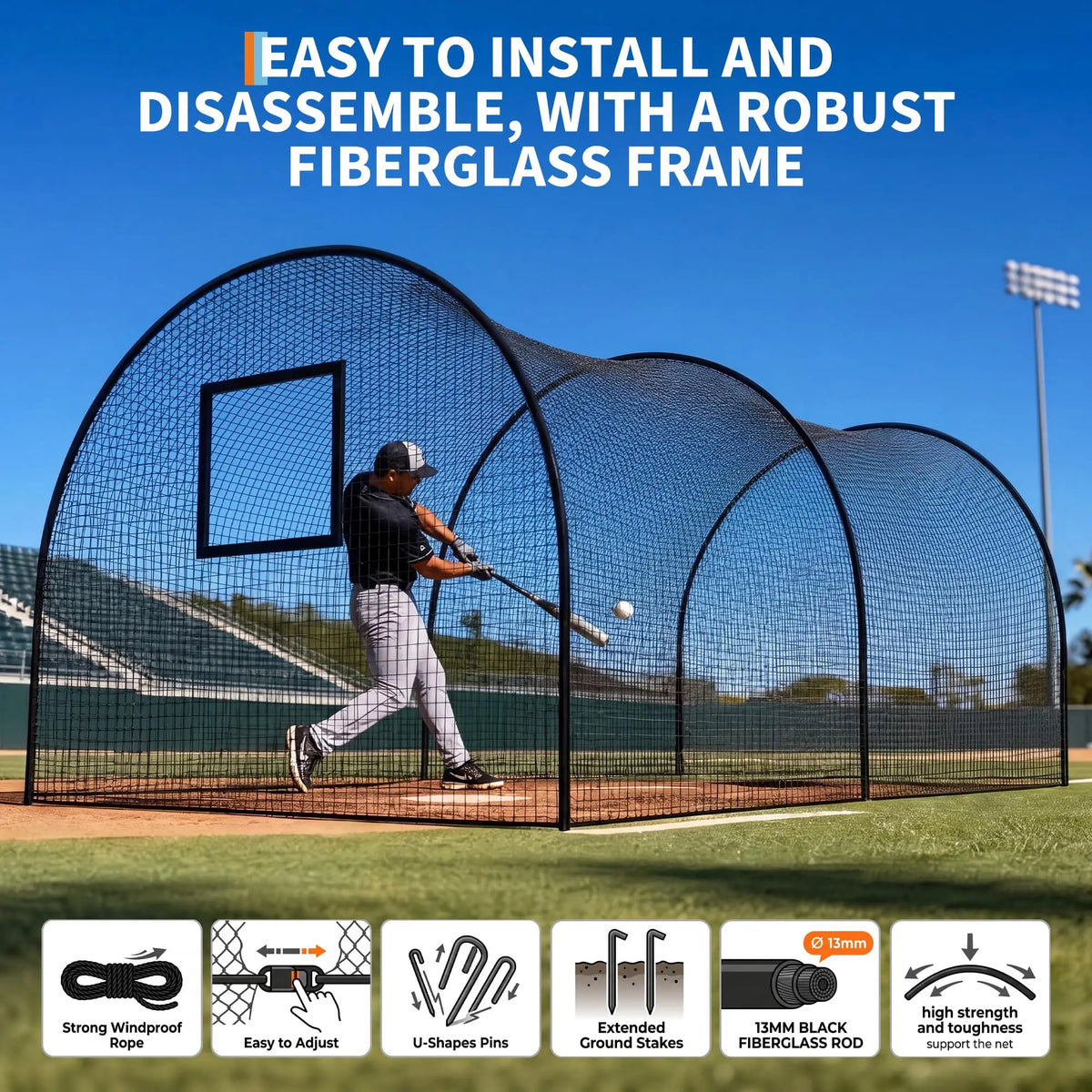 HiMISS Baseball Batting Cage With Frame And Net For Practice