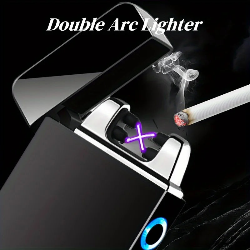 Windproof Dual Arc Plasma Lighter With USB Rechargeable Power Display