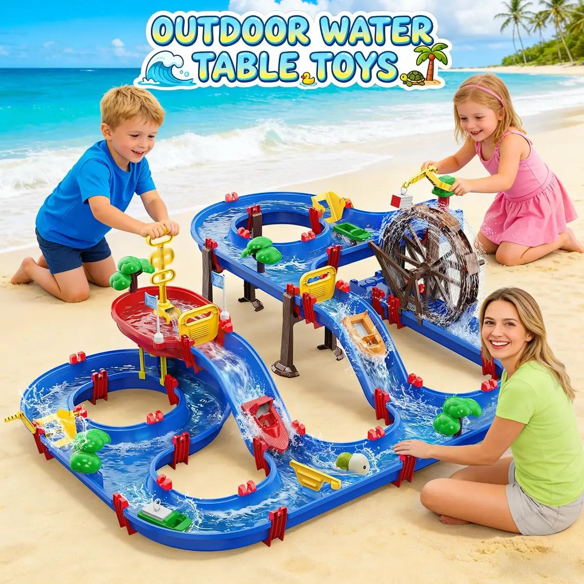 VATOS Outdoor Waterwheel Truck Water Channel Playset for Kids