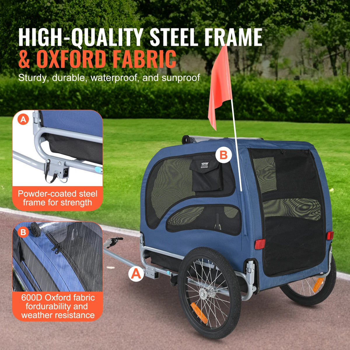 Foldable Pet Bicycle Trailer And Portable Dog Cart Carrier