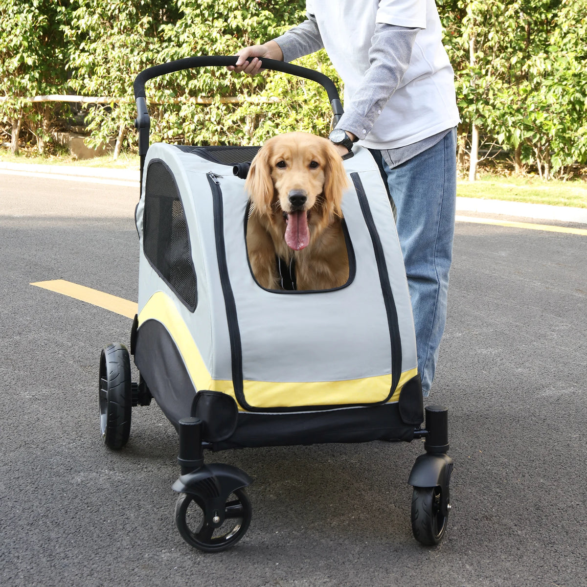 Foldable Portable Dog Stroller With 4 Wheels Breathable Pet Carrier