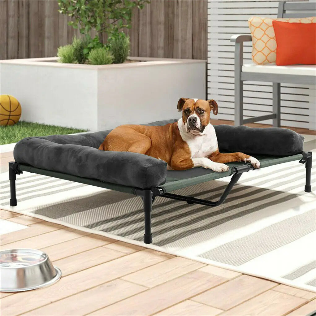 BINGOPAW Elevated Pet Lounger Bed With Detachable Plush Bolster And Cooling Design