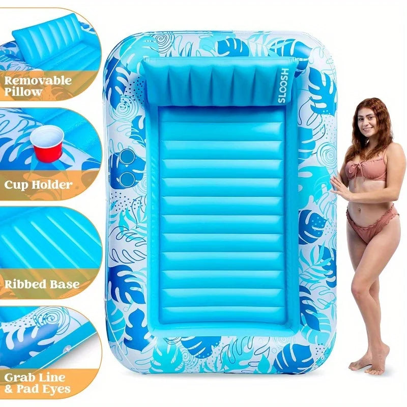Joyfy Inflatable Tanning Pool Lounger With Headrest And Cup Holders
