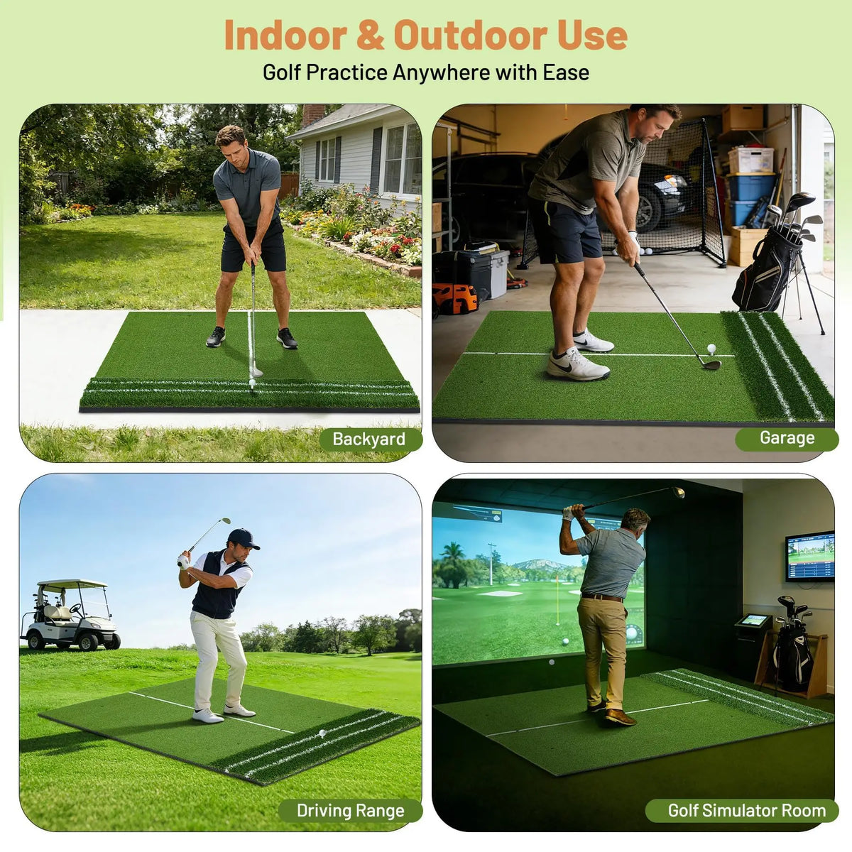 HiMISS Dual Turf Golf Practice Mat With Clear Alignment Lines