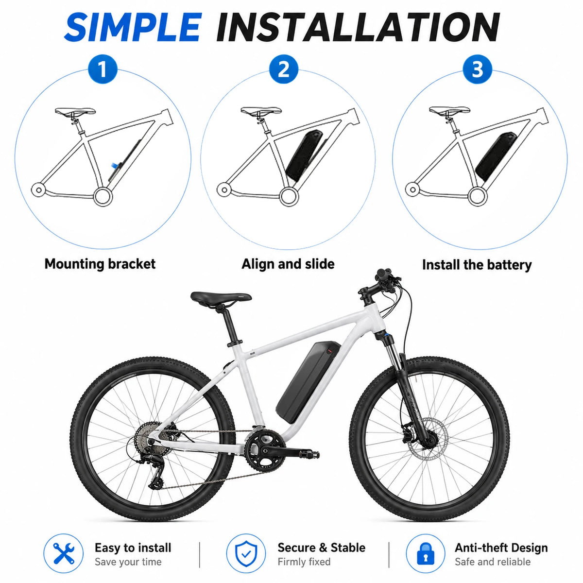 48V E Bike Battery Featuring Internal BMS Compact Charger