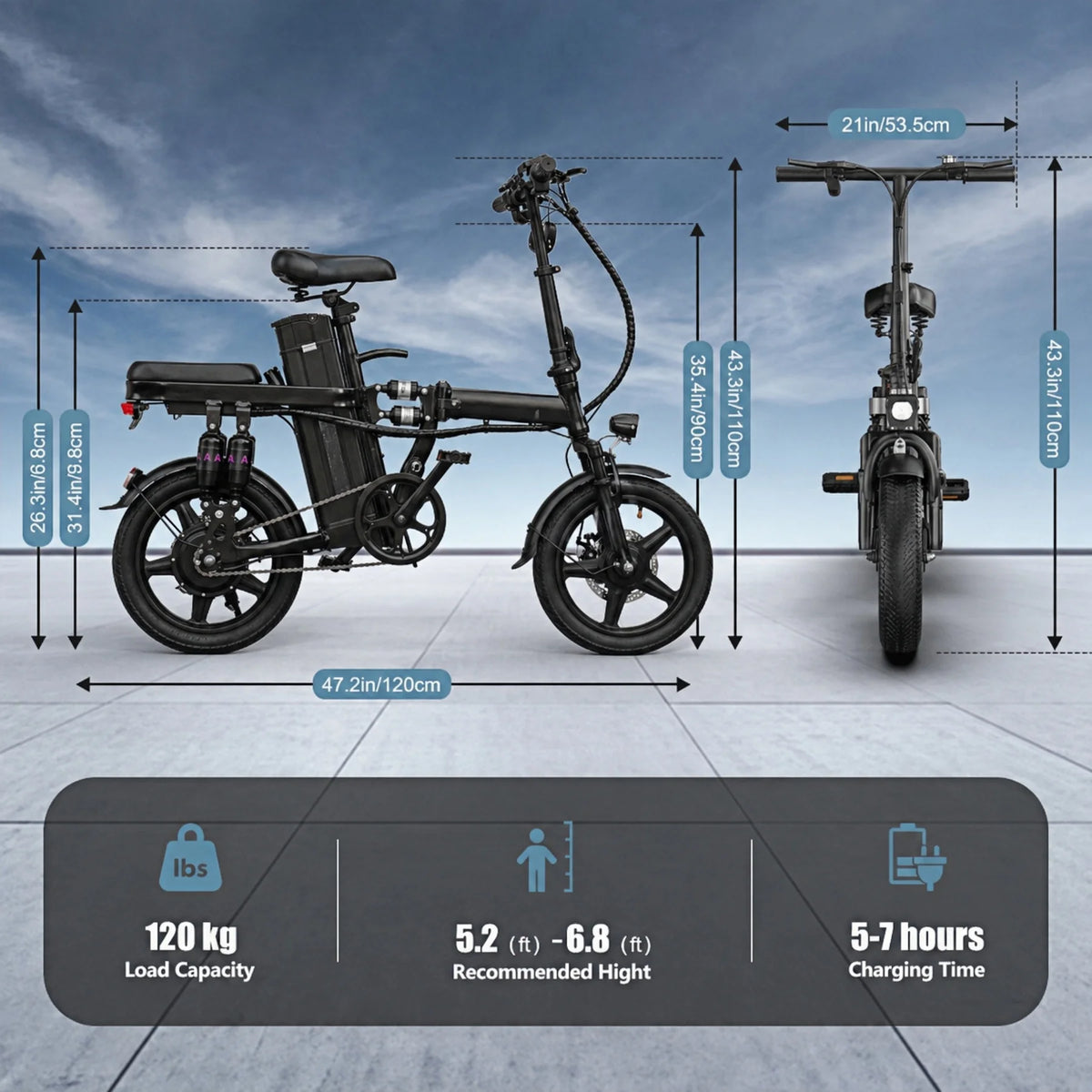 Foldable Adult Electric Bicycle 500W Motor 48V Battery