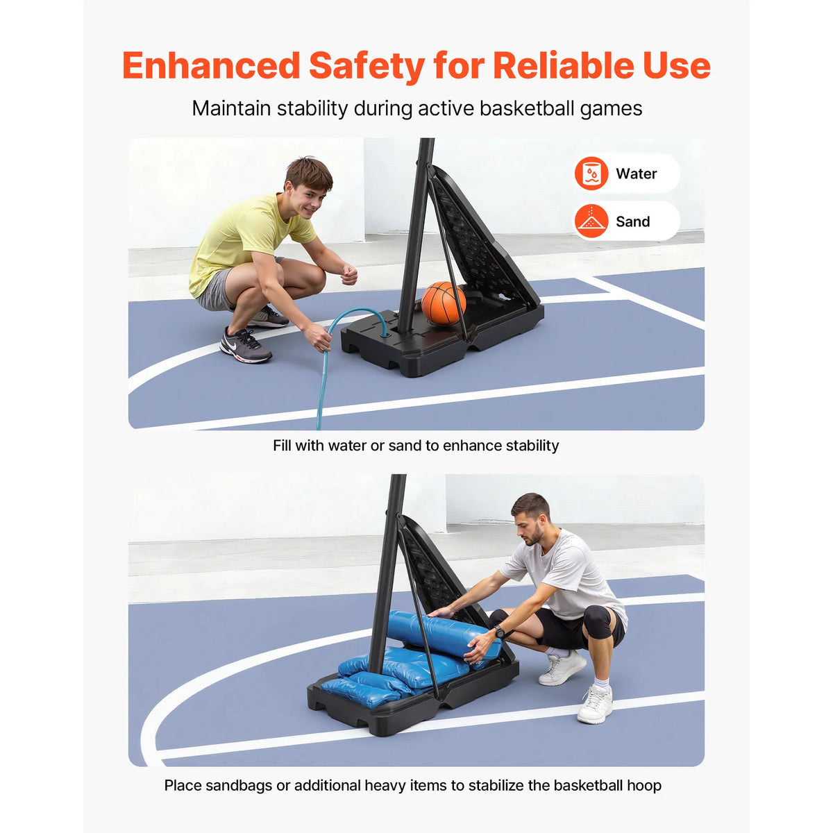 Portable Height Adjustable Basketball Hoop With PC Backboard