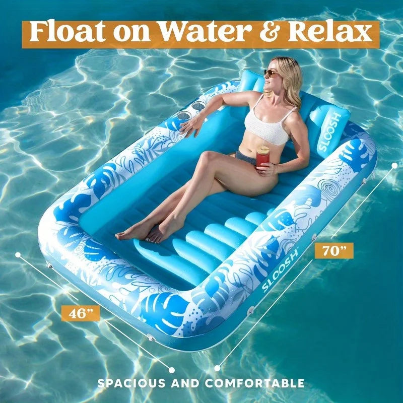 Joyfy Inflatable Tanning Pool Lounger With Headrest And Cup Holders