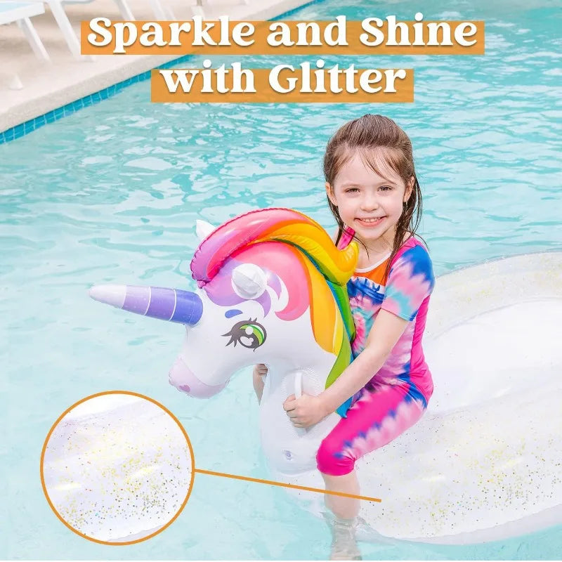 Joyyf Inflatable Unicorn Pool Float With Sparkling Glitter Details
