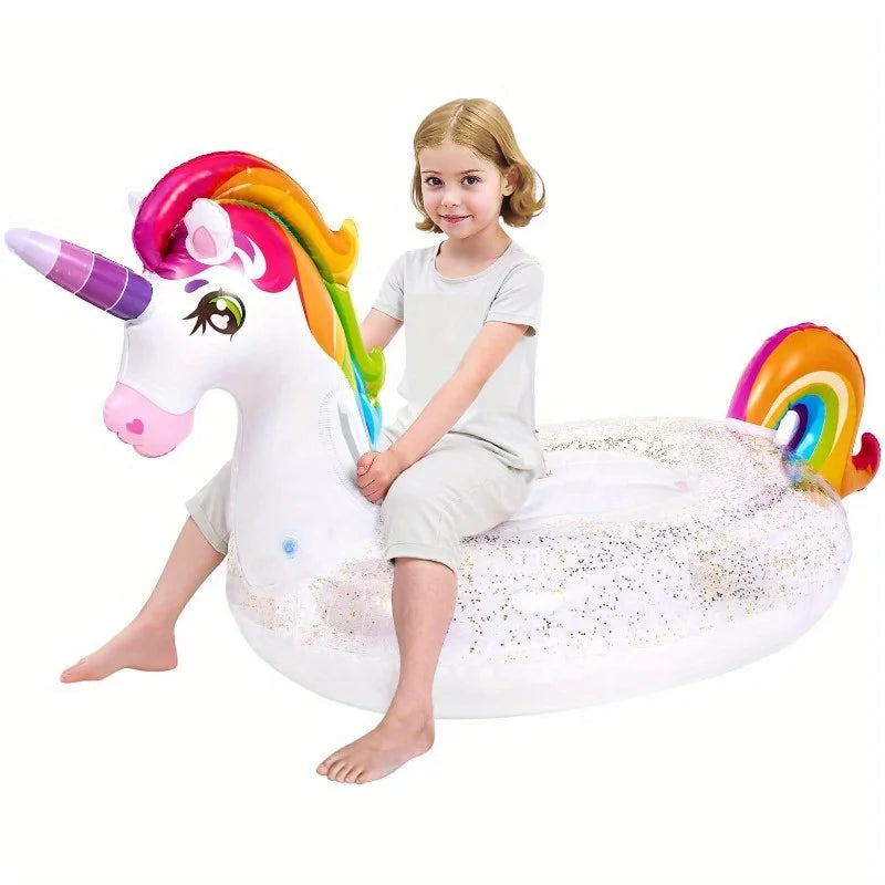 Joyyf Inflatable Unicorn Pool Float With Sparkling Glitter Details