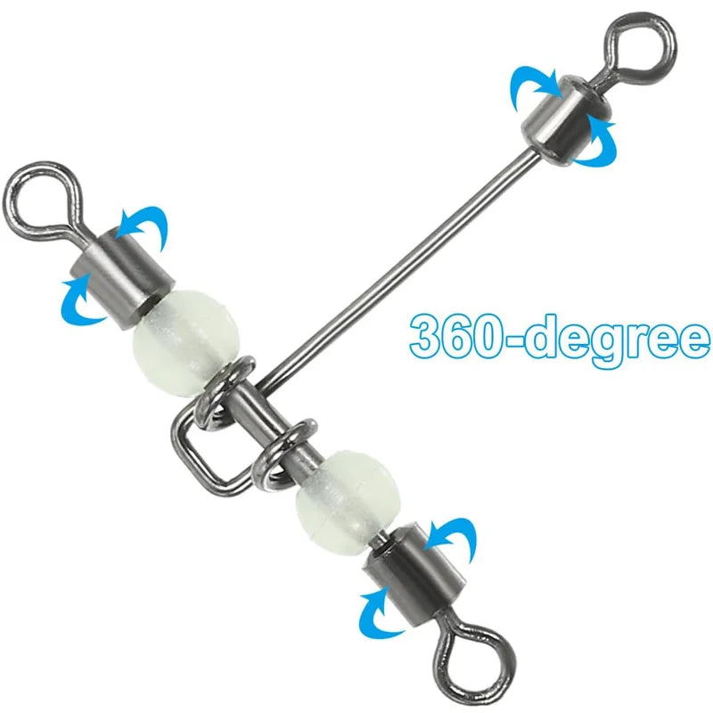 Three Way Fishing Swivels With Glow Beads and Snap Connectors