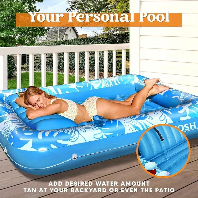 Joyfy Inflatable Tanning Pool Lounger With Headrest And Cup Holders