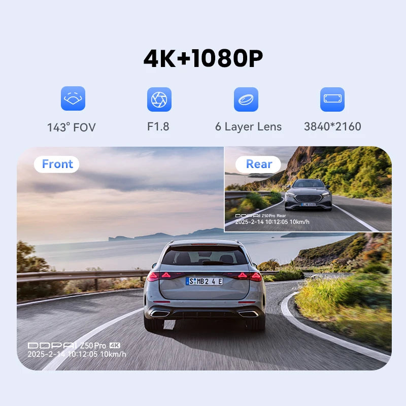 DDpai Z50 Pro 4K Front Rear Dash Camera With WiFi