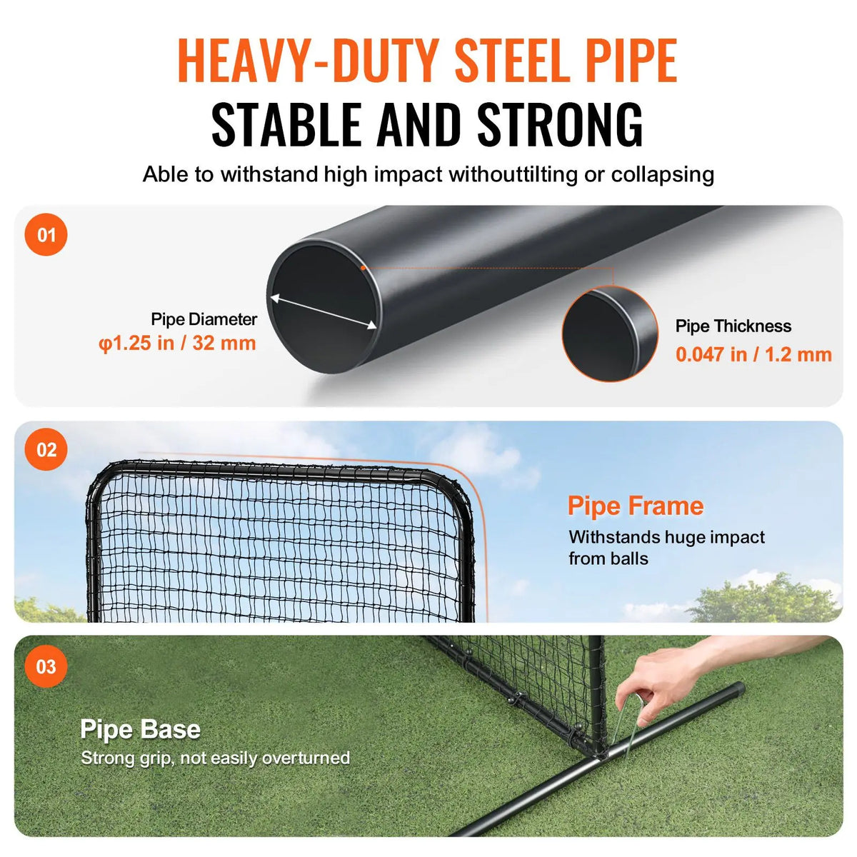 Portable Baseball Softball Batting Safety Screen With Carry Bag