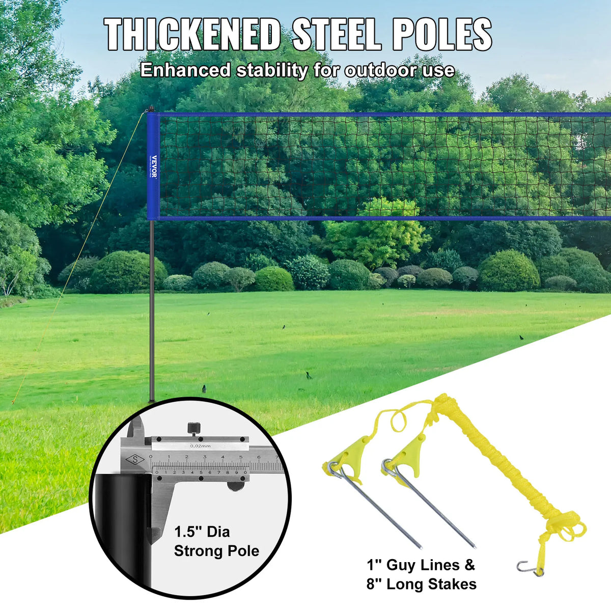 Portable Outdoor Volleyball Net System With Adjustable Steel Poles and Carrying Bag