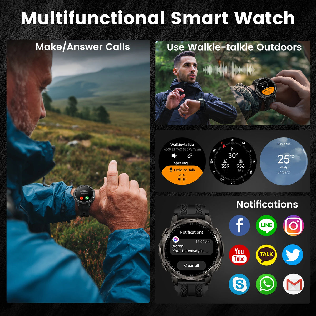 KOSPET Tank T4C Rugged GPS Smartwatch With Flashlight